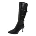thumbnail image 1 of Dasayo Pointed Toe Women's Boots Mid-Calf Black Dress High Heel Buckles Business Faux Leather Boots Shoes for Women 36, 1 of 9