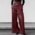 thumbnail image 1 of Dasayo Pu Women's Pants Red Wide-Leg High Waist Pleated Outfits Going out Solid Bell Bottoms Pants Women's Leggings M, 1 of 4