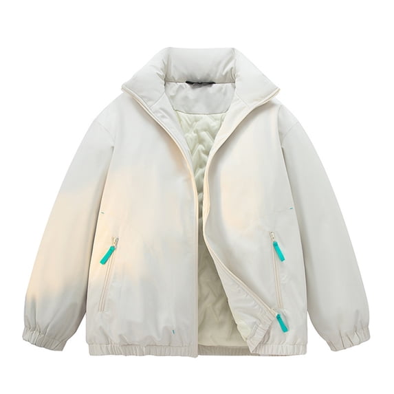 Dasayo Puffed Women Coats Barn Beige Quilted Thicken Hooded Zip up Coats Womens Jackets L