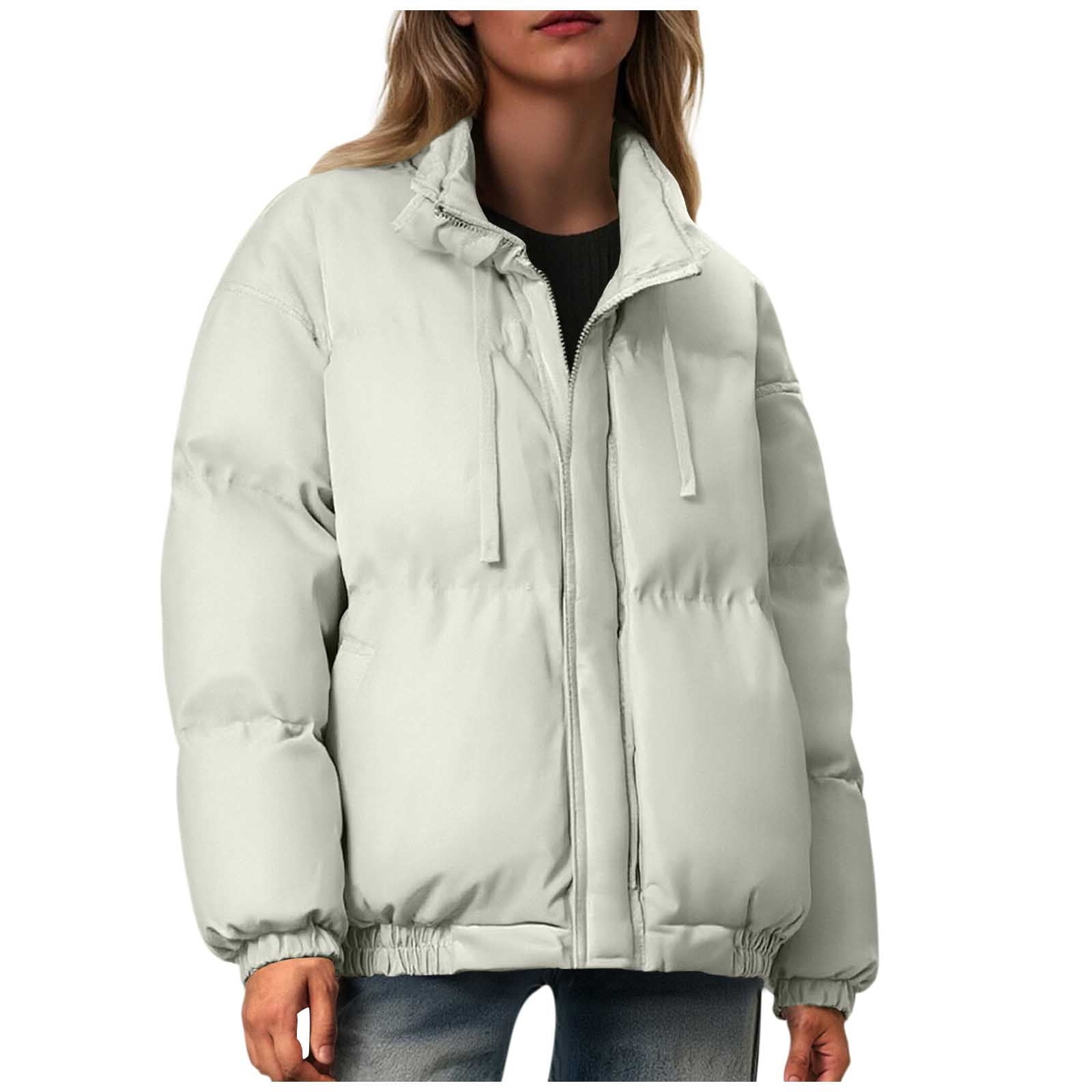 Dasayo Puffed Women's Coats Quilted Beige Zipper Winter Elastic Hem ...