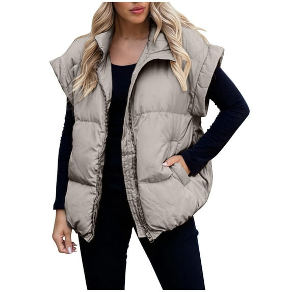 Dasayo Puffed Women's Coats Zip Front Puffer Gray Thermal Vest Plus Size Sleeveless Waistcoat Shackets for Women 2025 M