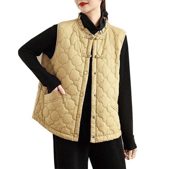 Dasayo Puffer Vest Women Yellow Plus Size Quilted Button Down House Vest Jackets for Women Trendy M