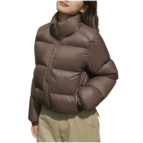 Dasayo Puffer Women's Coats Bronze Zip Front Barn Coats Long Sleeve Stand Collar Cropped Clothes Womens Jackets Trendy L
