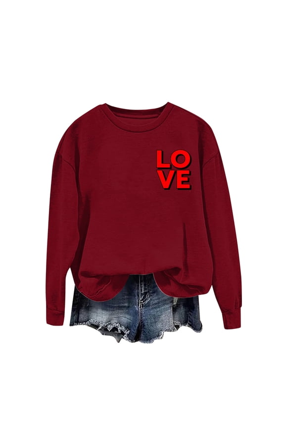 Pullover Sweatshirts for Women Red Casual Valentines Sweatshirts Teacher Round Neck Graphic Clothing Women Tops M