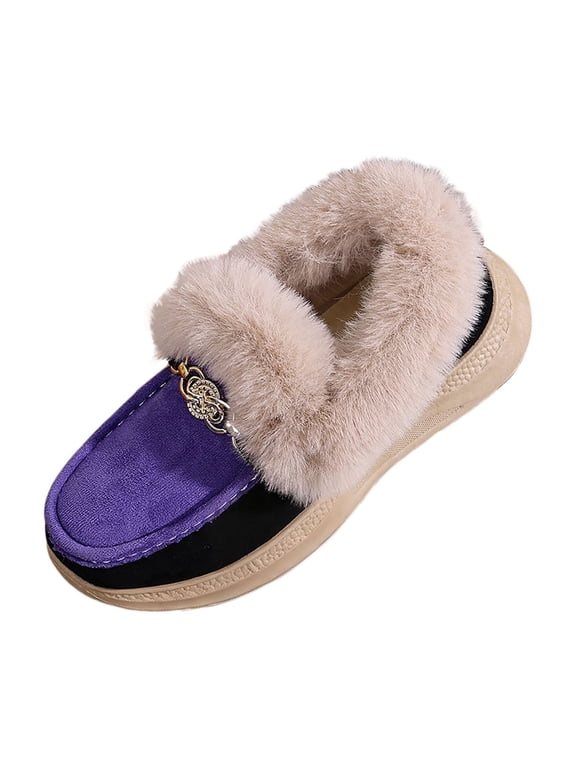 Purple Boots Women Ski Snow Ankle Furry Winter Non Slip Bow Booties Shoes Women 36