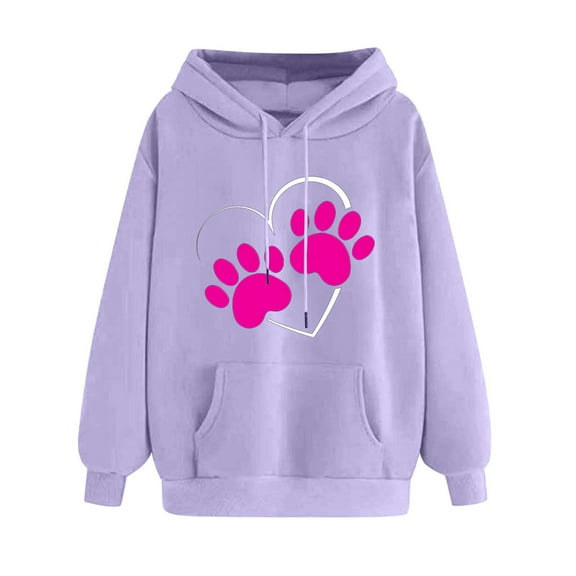 Dasayo Purple Sweatshirts for Women Long Sleeve Winter Graphic Prints Drawstring Pocket Hoodies Women's Blouse S