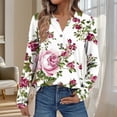 thumbnail image 1 of Dasayo Purple Womens Tops Long Sleeve V-Neck Hawaiian Floral Buttons T-Shirt Shirts for Women L, 1 of 6