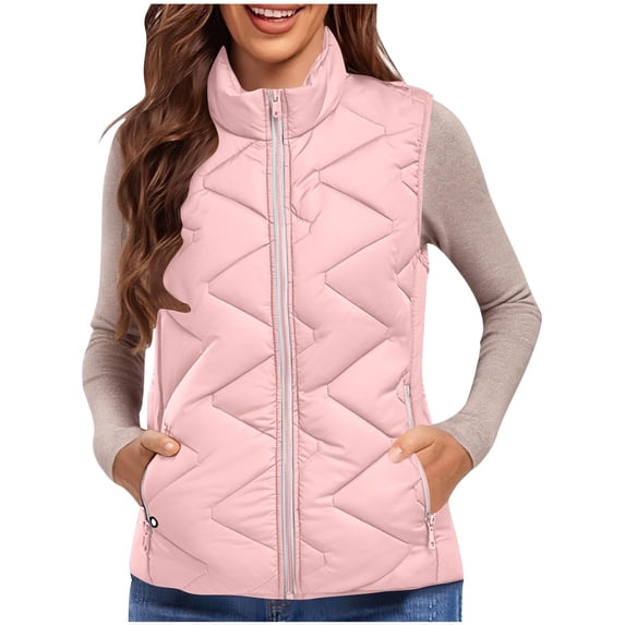 Dasayo Quilted Womens Vest Fall Pink Puffer House Light Weight Vest Coats for Women XS