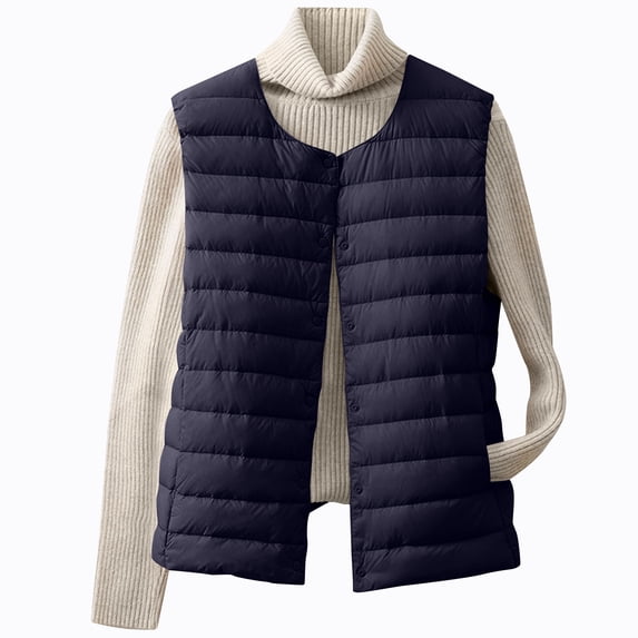Dasayo Quilted Womens Vests Outerwear Cozy Blue Puffed Light Weight Button Down Vest Womens Jacket XXXXL