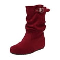 thumbnail image 1 of Dasayo Red Booties for Women Slouch Mid-Calf Western Wide Width Buckle Fall Boots Shoes for Women 40, 1 of 5