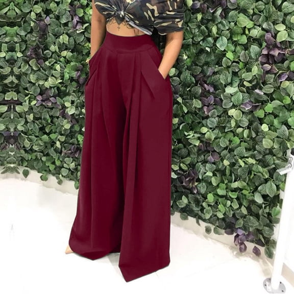 Dasayo Red Pants Women High Waist Wide-Leg Pleated Slacks Soft Solid Workout Trousers Women's Jeans XL