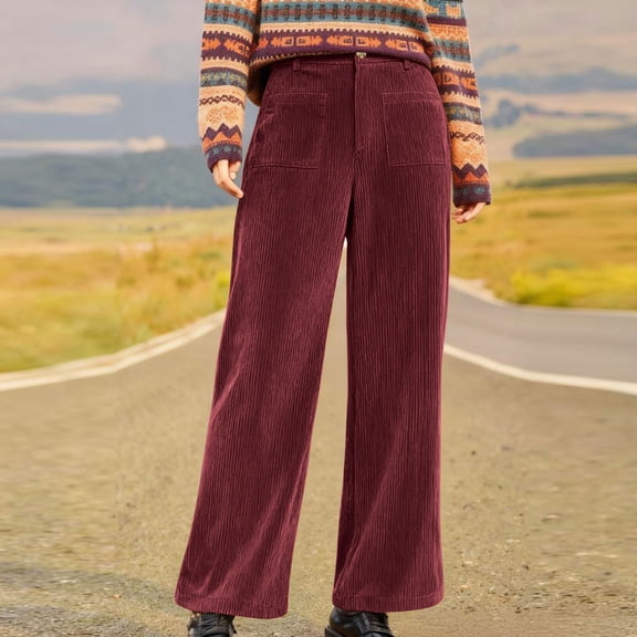 Dasayo Red Pants for Women Trendy Corduroy High Waist Wide Leg Palazzo Fashion Winter Pants Joggers for Women L