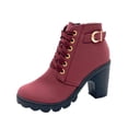 thumbnail image 1 of Dasayo Red Women Booties Pointed Toe Ankle Dress Block Heel Faux Leather Lace up Side Zipper Boots Women's Shoes 40, 1 of 8