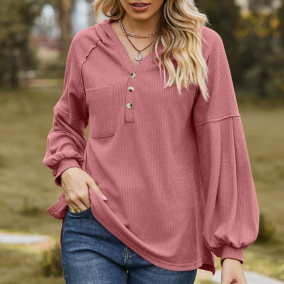 Dasayo Red Women's Sweatshirts and Hoodies Loose Fit Long Sleeve Fashion Solid Buttons Hoodies Women's Tops S