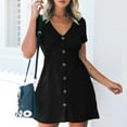 thumbnail image 1 of Dasayo Short Sleeve Plus Size Dresses Black Wear-to-Work Shirt Dress Solid Mini V Neck Dresses XL, 1 of 5