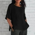 thumbnail image 1 of Dasayo Short Sleeve Women Tops Pleated Cotton Linen Black Solid Casual Split Blouses Women's Blouse XXXXXL, 1 of 5