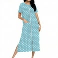 thumbnail image 1 of Dasayo Short Sleeve Women's Nightgowns Zipper Hospital Blue Nightgowns Polka Dot Side Split Pajamas for Women S, 1 of 7