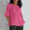 thumbnail image 1 of Dasayo Short Sleeve Womens Tops Pink Cotton Linen Pleated Solid Split Casual Blouses Women Blouse XXL, 1 of 5
