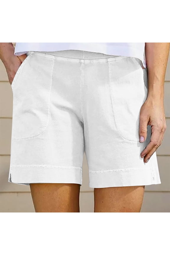 Shorts Women Mid Rise Pull On Shorts Solid Flat Front Shorts for Womens