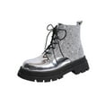 thumbnail image 1 of Dasayo Silver Womans Boots Ankle Motorcycle Chunky Low Heel Lace up Riding Sparkle Boots Women Shoes 37, 1 of 9
