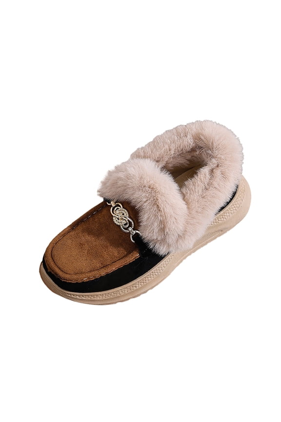 Ski Boots for Women Brown Ankle Snow Furry Bow Winter Non Slip Booties Ladies Shoes 36