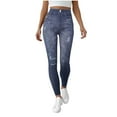 thumbnail image 1 of Dasayo Slim-Leg Women Pants Stretchy Blue High Waist Boyfriend Jeans Ripped Pants Sweatpants for Women L, 1 of 3