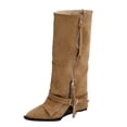 thumbnail image 1 of Dasayo Slouch Woman Boots Mid-Calf Yellow Wide Calf Pointed Toe Side Zip Dress Boots Women Shoes 36, 1 of 9