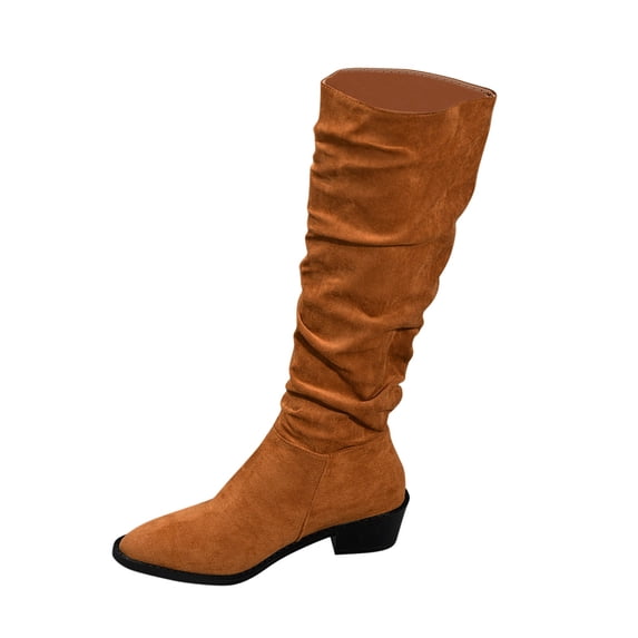 Dasayo Slouch Womans Boots Mid-Calf Wide Calf Brown Classic Fall Block Heel Rubber Boots Women Shoes 38