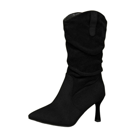 Dasayo Slouch Women's Boots Wide Width Black Mid-Calf Dress High Heel Elegant Boots Ladies Shoes 36