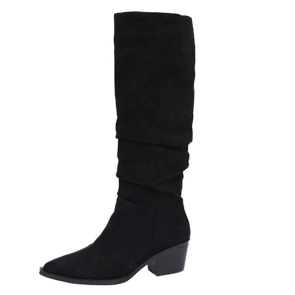 Dasayo Slouch Womens Booties Mid-Calf Black Dress Low Heel Wide Calf Pointed Toe Boots Ladies Shoes 37