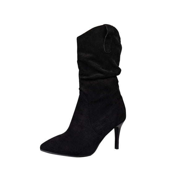 Dasayo Slouch Womens Boots Black Mid-Calf Wide Calf High Heel Dressy Pointed Toe Boots Woman Shoes 35