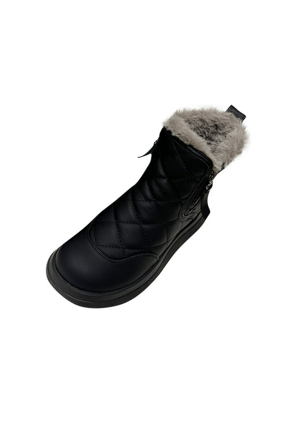 Snow Women Boots Black Furry Ankle Ski Round Toe Slip on Cozy Boots Women's Shoes 37