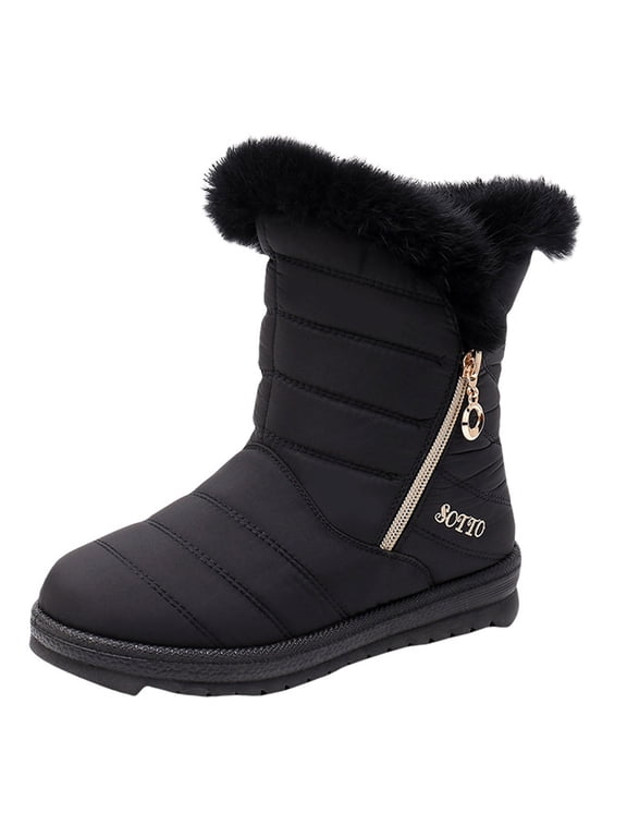 Snow Womens Boots Ankle Non Slip Black Ski Warm Winter Furry Boots Women's Shoes 35