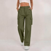 Dasayo Sports Ladies Pants High Waist Cargo Green Straight Leg Cycling Multiple Pockets Pants Womens Slacks L