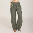 thumbnail image 1 of Dasayo Straight-Leg Women's Pants Palazzo Cotton Linen High Rise Slacks Flowy Drawstring Pants Sweatpants for Women L, 1 of 5
