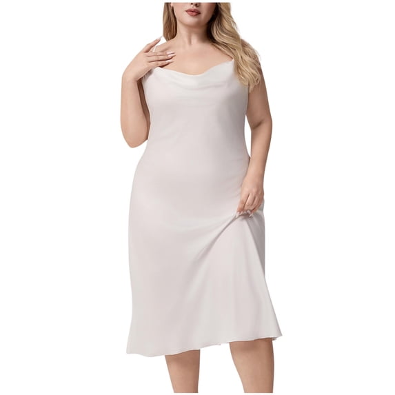 Dasayo Strap Night Gowns for Women White Cami Satin Pajamas Soft Plus Size Padded Nightwear Womens Pajamas XXXL