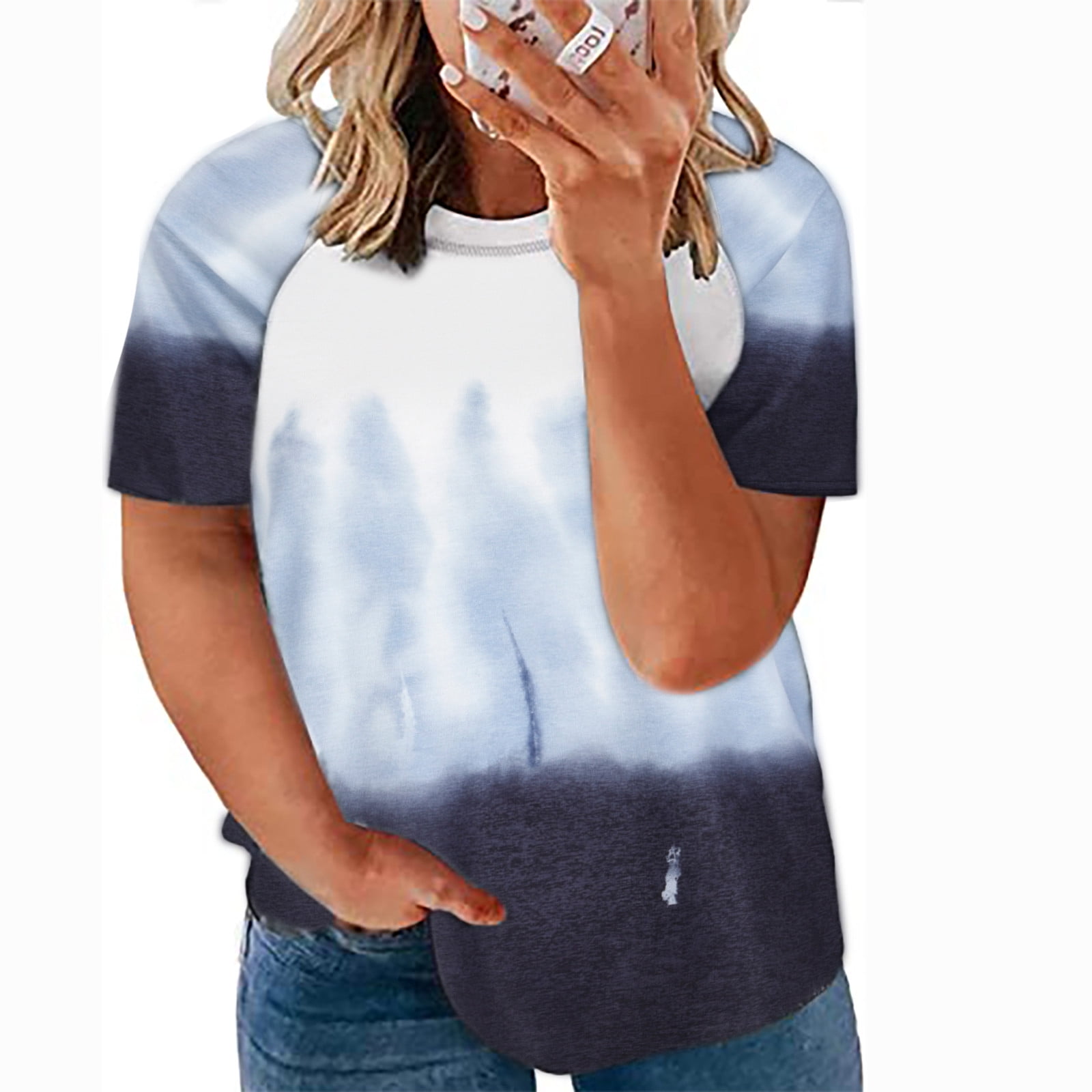 Dasayo Summer Shirts for Women 2024 Crew Neck Black Tshirts Multicolor