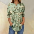thumbnail image 1 of Dasayo Summer Women Tops V-Neck 3/4 Sleeve Green Buttons Dressy Floral Blouses Blouses for Women S, 1 of 5
