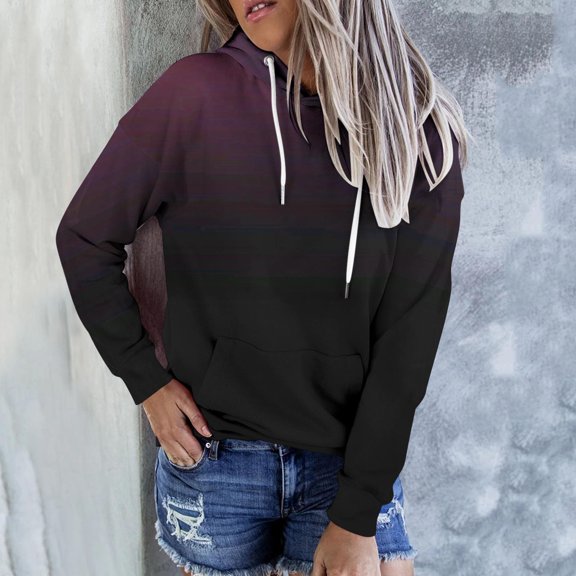 Dasayo Sweatshirts for Women Red Lightweight Long Sleeve Drawstring Gradient Color Pocket Hoodies Womens Tshirts M