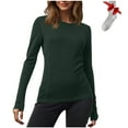 thumbnail image 1 of Dasayo Tops for Teachers Winter Long Sleeve Green Thermal Undershirts With Socks Fitted Comfy T Shirts for Women L, 1 of 8