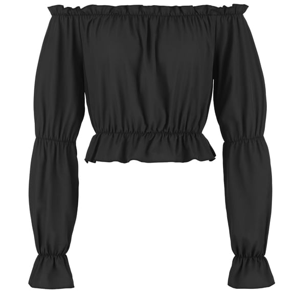 Dasayo Tops for Women 2025 Crop Black Long Sleeve Off the Shoulder Tops Pleated Flared Renaissance Women Sweatshirt L