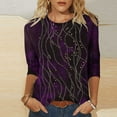 thumbnail image 1 of Dasayo Tops for Women Trendy 3/4 Sleeve Loose Purple Graphic Prints Crewneck Blouses Womens Tees XXL, 1 of 9