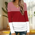 thumbnail image 1 of Dasayo Tops for Women Trendy Long Sleeve Red Loose Fit V-Neck Dressy Striped Blouses Sweatshirts for Women S, 1 of 5