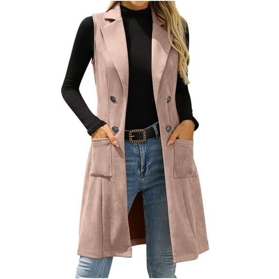 Dasayo Trench Womens Vests Outerwear Dressy Long Pink Peacoat Business Casual Collared Vest Coatigan for Women XL