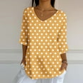 thumbnail image 1 of Dasayo V-Neck Ladies Tops and Blouses 3/4 Sleeve Yellow Loose Fit Polka Dot Blouses Sweatshirts for Women S, 1 of 5