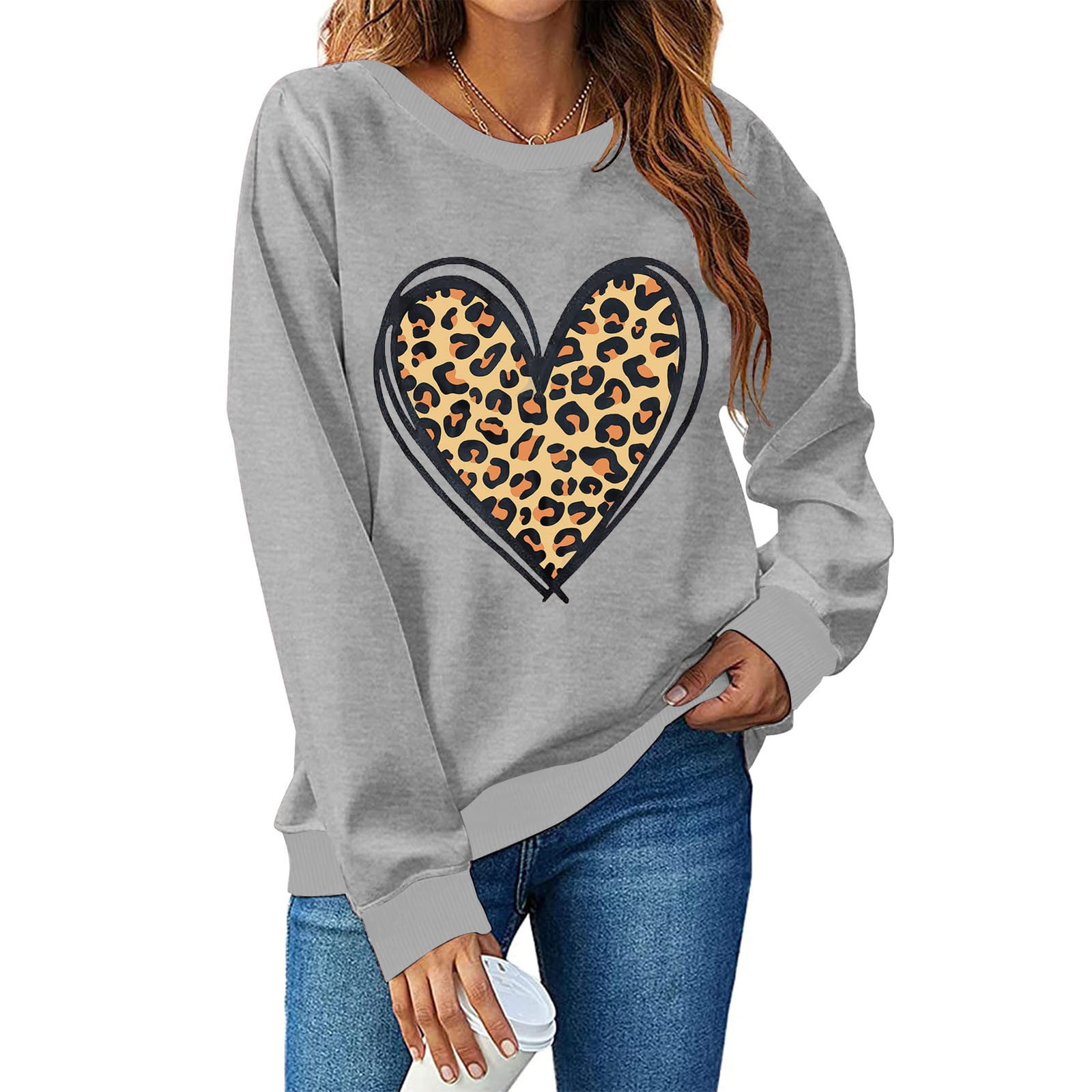 Dasayo Valentines Day Blouses For Women Leopard Love Heart Print