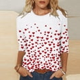 thumbnail image 1 of Dasayo Valentines Day Women's Tops Cute 3/4 Sleeve Blouses Round Neck Love Heart Print Summer T-Shirt Womens Tshirt L, 1 of 5