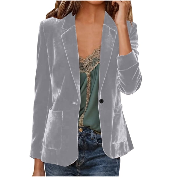 Dasayo Velvet Women's Blazer Dressy Dark Gray Fitted Office Suit Blazer Coat for Women S