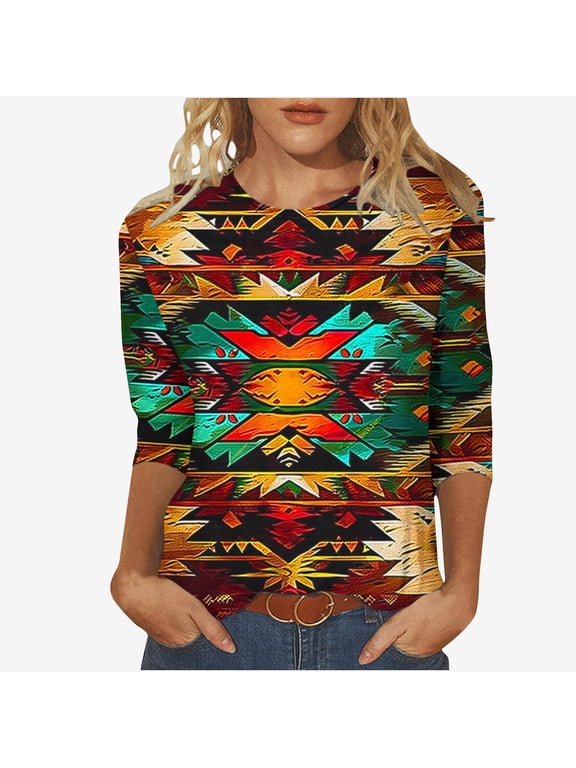Vintage Womens Tops for Teachers Tunic Bronze 3/4 Sleeve Shirts Graphic Loose Fitting Cozy Womens Tshirts XXXXXL
