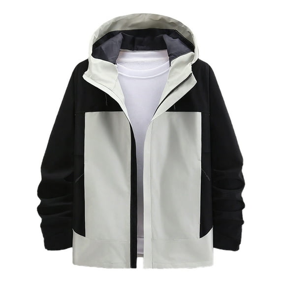 Dasayo Waterproof Coats for Women Black Hooded Windbreaker Jacket Contrast Drawstring Zipper Outwear Womens Jackets M